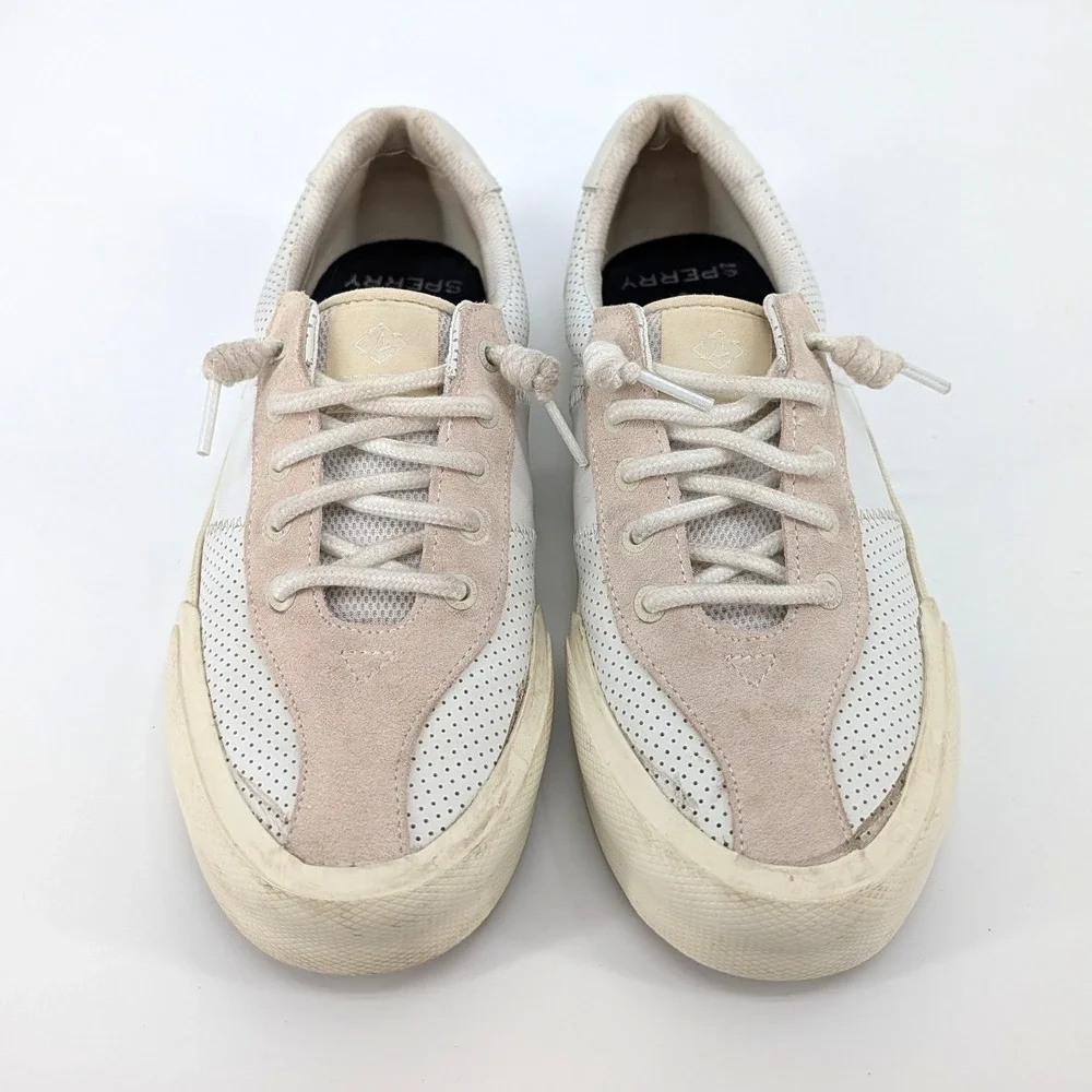 Sperry Crest Vibe Perforated Leather Sneakers White Blush Pink Size 8M